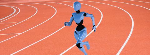 La vitesse d'adoption de ChatGPT Un robot en pleine course sur une piste d'athlétisme