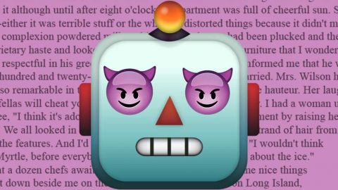 Un emoji robot avec des yeux en emoji diable