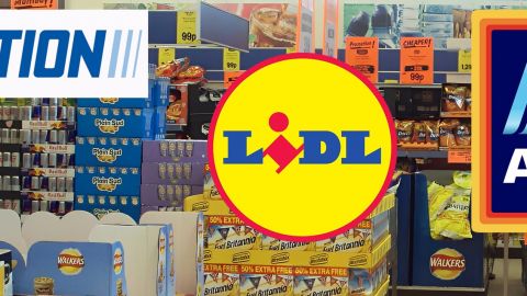 Logos Action, Lidl et Aldi sur image magasin hard discount