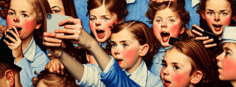 college-selfie une armée d'enfants faisant un selfie