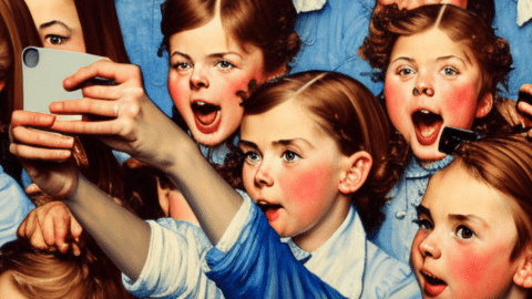 une armée d'enfants faisant un selfie