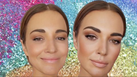 Visage d'une femme avant et après le filtre glamour