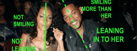 greenline Une photo de Will Smith et de Jada Pinket Smith avec des lignes vertes et des annontations