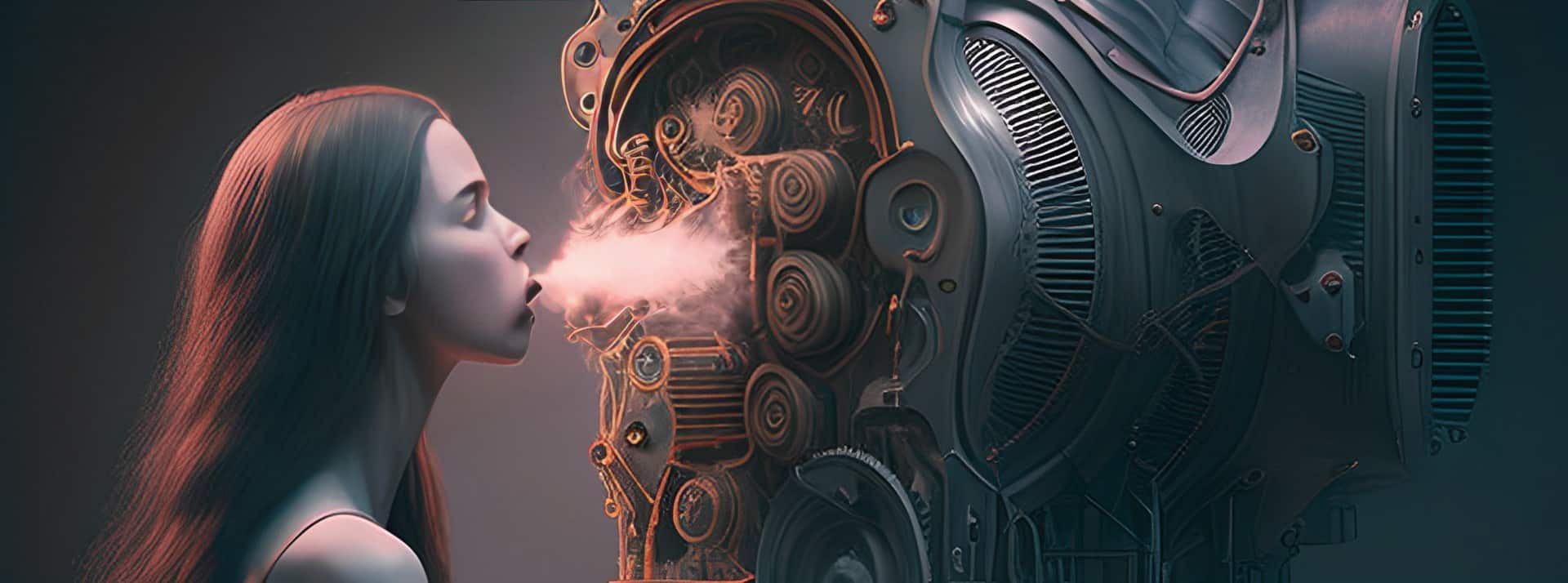 Une femme souffle dans une machine
