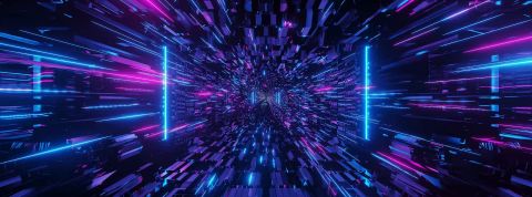 Controv3rse est le premier think tank des métavers européens Illustration 3d de lumières techno futuristes de science-fiction bleues et violettes