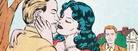 Se tromper en polyamour, qu'est-ce que ça veut dire ? Un homme et une femme s'embrasse, un homme derrière les surprend