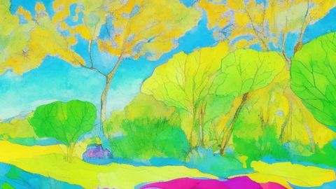 Aquarelle pop d'un paysage vert, réalisée via Dreamstudio