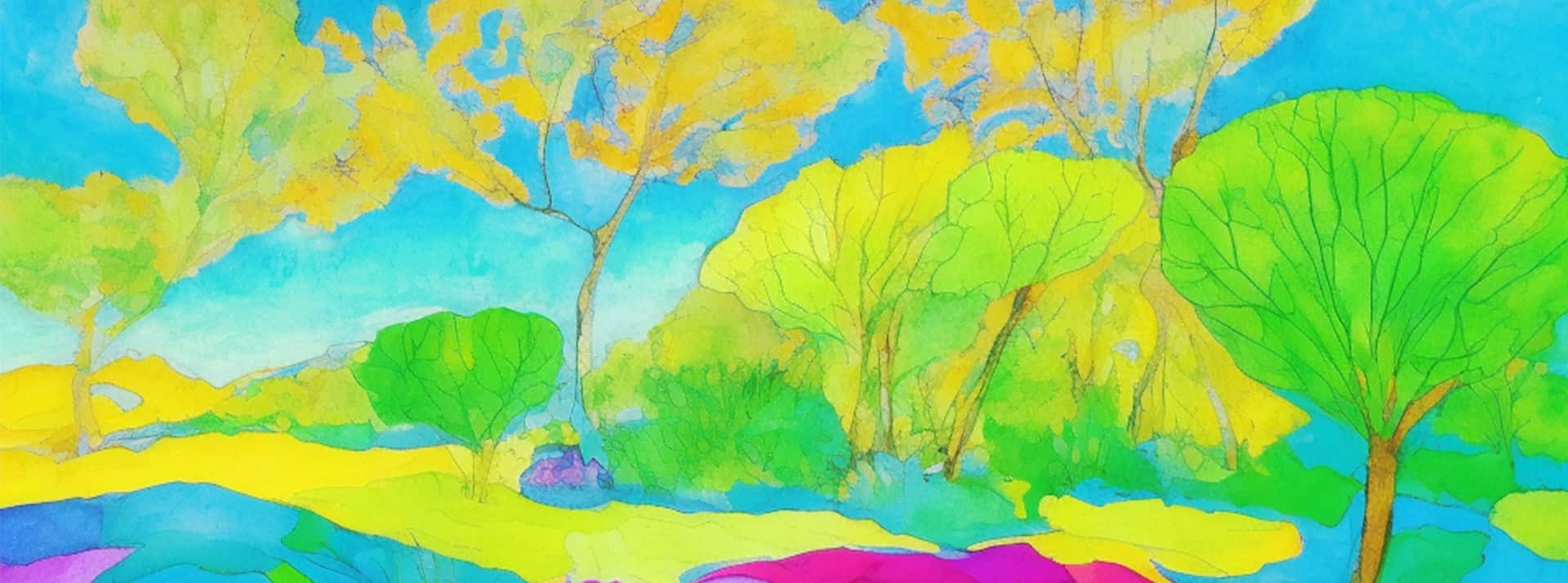 Aquarelle pop d'un paysage vert, réalisée via Dreamstudio