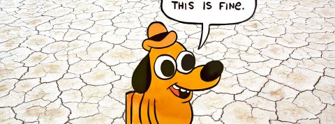 Les climatosceptiques Le chien de KC Green sur terre craquelée