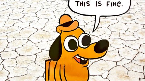 Les climatosceptiques Le chien de KC Green sur terre craquelée