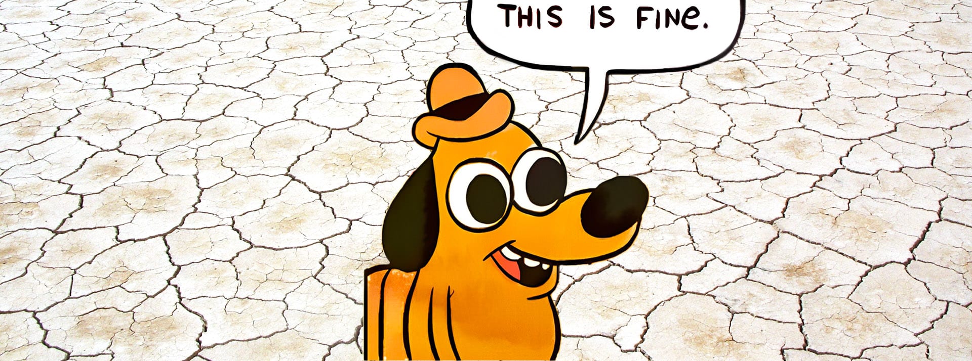 Le chien de KC Green sur terre craquelée