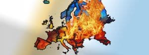 Carte de l'Europe avec des flammes