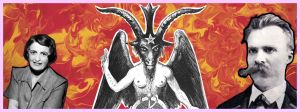 Sur fond rouge, Baphomet, Ayn Rand et Friedrich Nietzsche