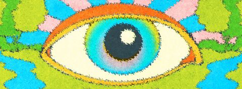 Kétamine, champis, LSD Oeil psychédélique avec effet vibratoire