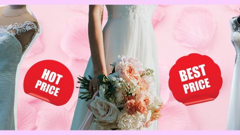 Des robes de mariée sur fond rose