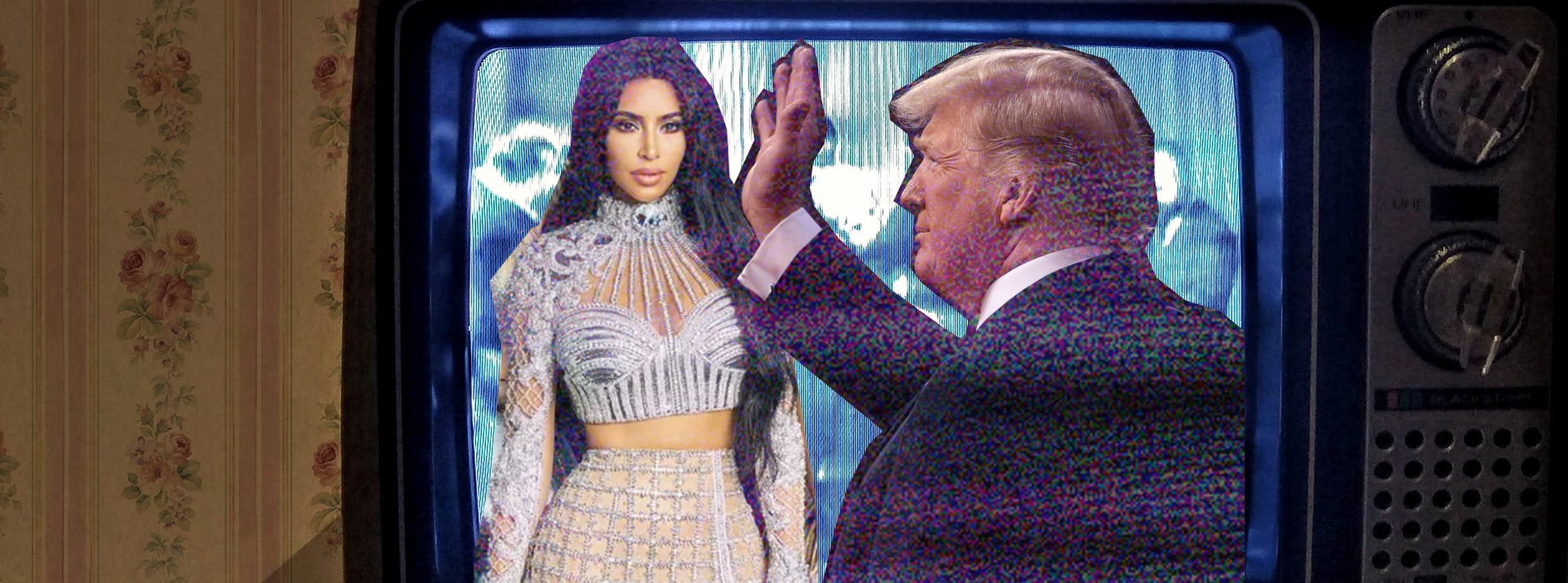 Une TV vintage avec Kardashian et Trump Une TV vintage avec Kardashian et Trump