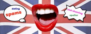 Une bouche devant un drapeau anglais