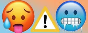 Emoji chaud et émoji froid séparé par le signewarning