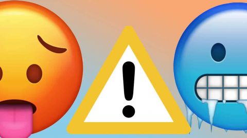 Emoji chaud et émoji froid séparé par le signewarning