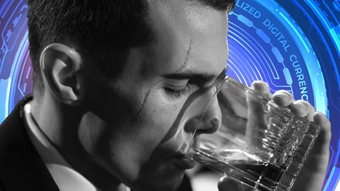 Un gangster à la Humphrey Bogart sur fond digital crypto