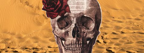 Tête de mort sur un journal et sable