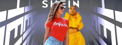 Peut-on encore arrêter Shein ? Deux jeunes filles devant le logo Shein