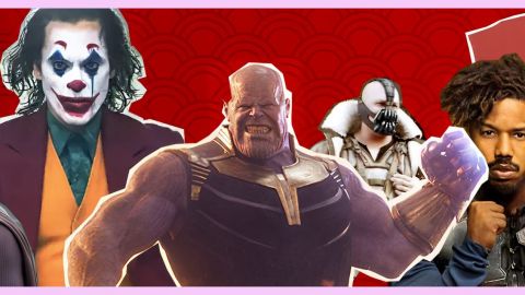 Des méchants de films et séries sur fond rouge