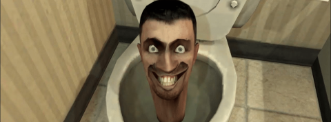 skibidi une tête grimaçante qui sort des toilettes