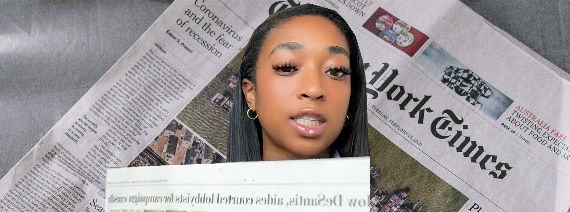 La presse écrite n'est pas encore morte : cette TikTokeuse veut la réanimer - L'ADN Kelsey Russel en train de lire le NY Times sur TikTok