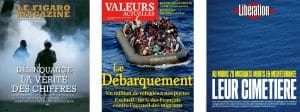 3 une de journaux illustrant le traitement de l'immigration: Le Figaro Magazine, Valeurs actuelles et Libération