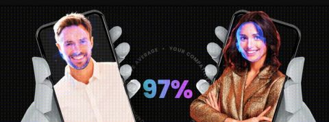 Pitié non : cette appli prétend trouver votre ame-soeur en scannant votre visage Deux téléphones affichant le profil de deux personnes et leur compatibilité : 97 %