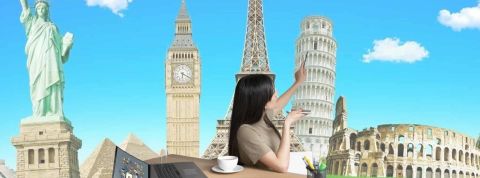 Les Français se projettent-ils en « nomades numériques ». La réponse est oui. Femme à son bureau, montrant des monuments