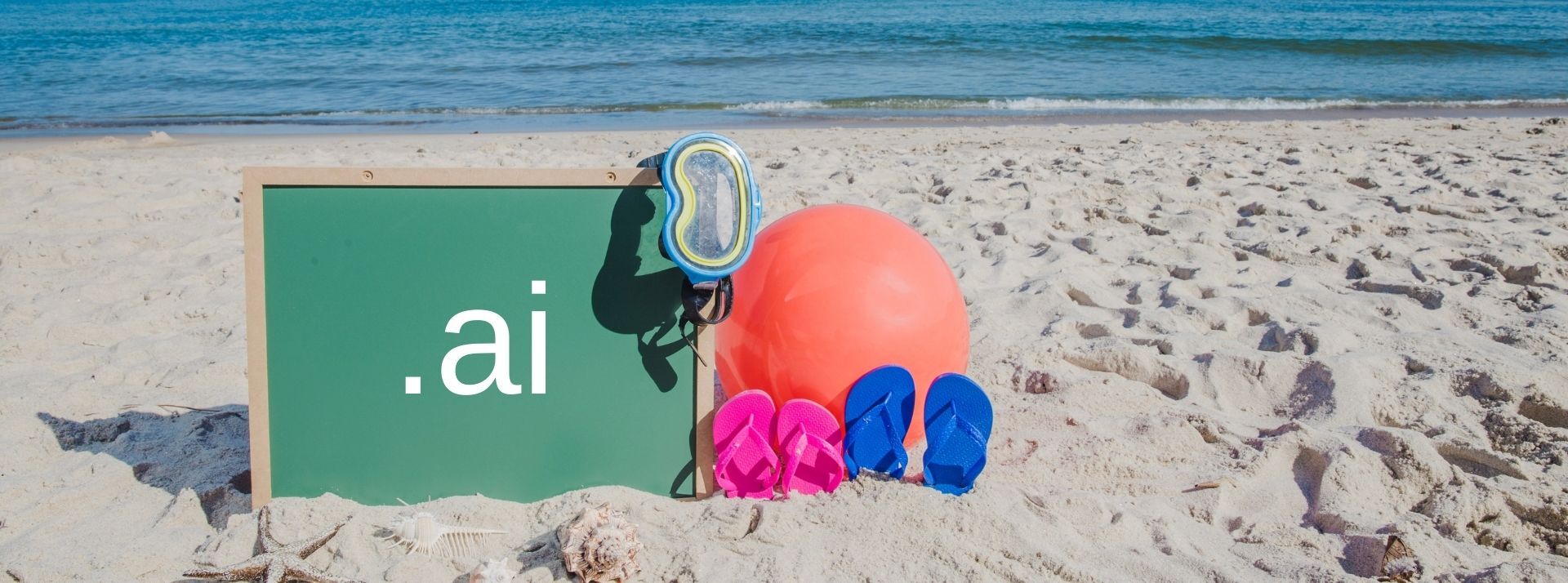 Plage et logo IA, ballon et méduses