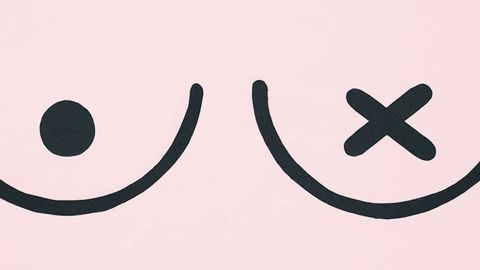 Illustration au feutre noir d'un sein et d'une croix