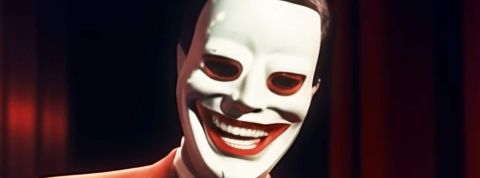 data-man un visage maquillé inquiétant qui sourit.