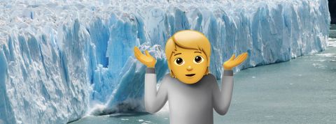 Faut-il condamner pénalement les climatosceptiques ? Un émoji qui hausse les épaules devant la fonte des glaces