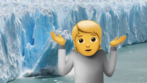 Un émoji qui hausse les épaules devant la fonte des glaces