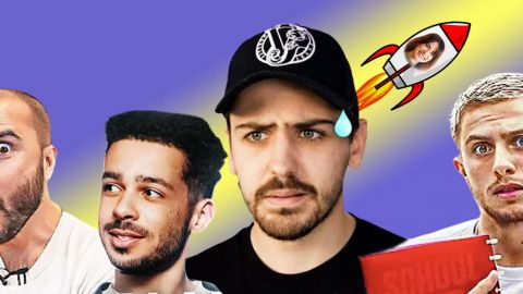 Les youtubeurs chef Verrechia, Matsu, Jpoyco et Michou avec Maghla qui s'éloigne dans une fusée