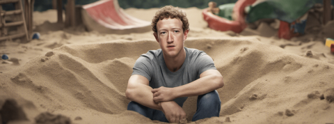 zucky Mark Zuckerberg pleur seul dans un bac à sable vide