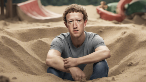 Mark Zuckerberg pleur seul dans un bac à sable vide