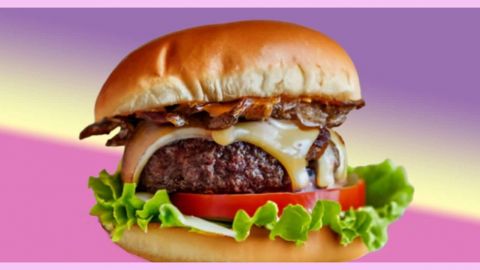 Un burger sur fond rose