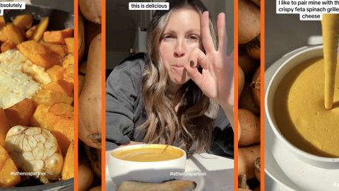 Des captures d'écran de recettes de soupe buttenut-feta