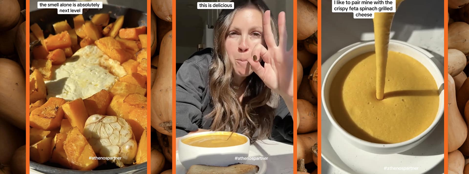 Des captures d'écran de recettes de soupe buttenut-feta