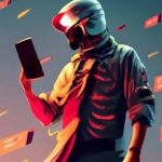 Illustration d'un homme casqué sur son portable avec des journaux qui volent autour de lui