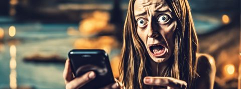 Comment Meta pousse et monétise des vidéos Reels qui plaisent aux pédophiles Illustration d'une femme horrifiée devant son smartphone