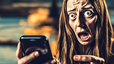 Comment Meta pousse et monétise des vidéos Reels qui plaisent aux pédophiles Illustration d'une femme horrifiée devant son smartphone