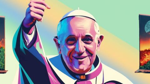 Pape avec 2 affiches de la planète qui brule