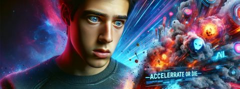 Qui sont les e/acc, la nouvelle tribu infernale de la tech Un homme l'air lobotomisé regarde son téléphone qui explose