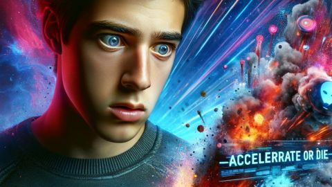 Un homme l'air lobotomisé regarde son téléphone qui explose