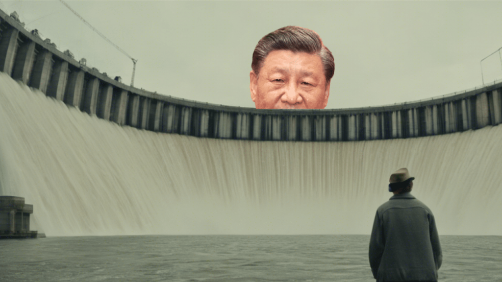 le président chinois géant derrière un barrage hydroélectrique